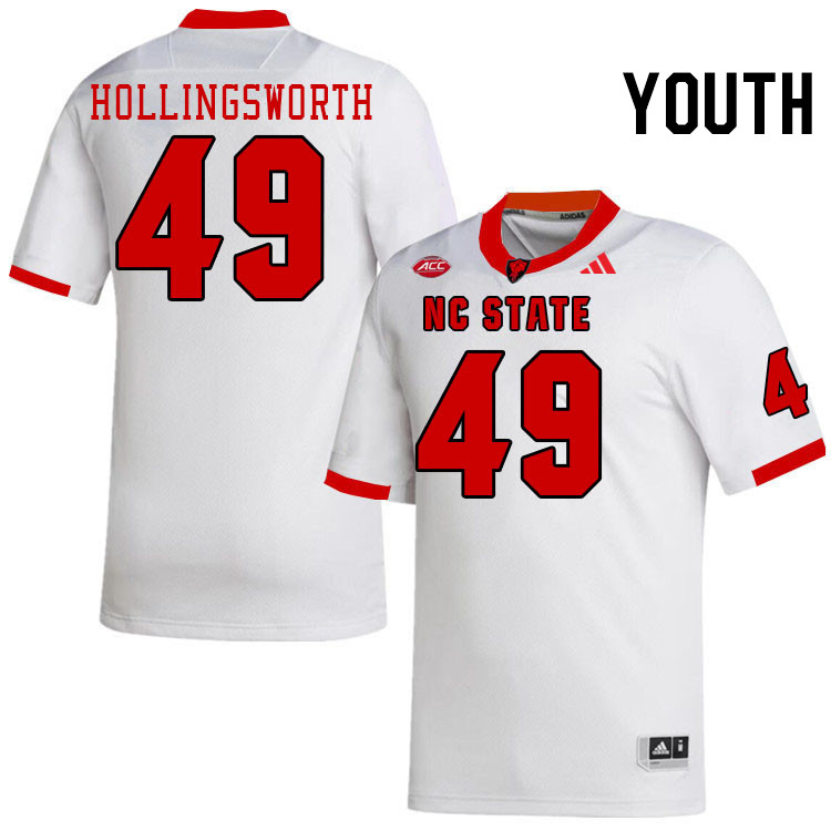 Youth #49 Aiden Hollingsworth NC State Wolfpack College Football Jerseys Stitched-White